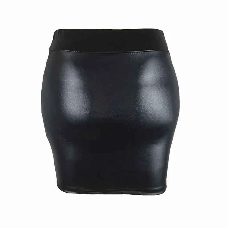 Women's High-Waist Slim Fit Mini Skirt Vintage Bodycon Hip Pencil Skirt Sexy Imitation PU Clubwear Ladies Office Clothing