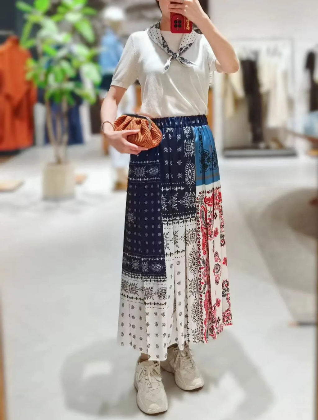 2025 Early Autumn New Design Limited Edition Color-Plaid Retro Print A-line Long Dress Loose Half-Length Skirt Women