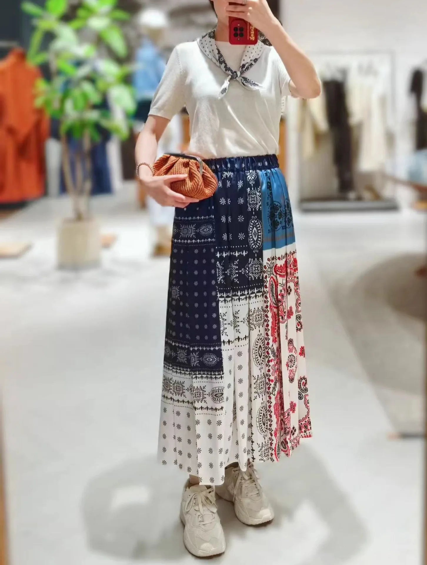 2025 Early Autumn New Design Limited Edition Color-Plaid Retro Print A-line Long Dress Loose Half-Length Skirt Women