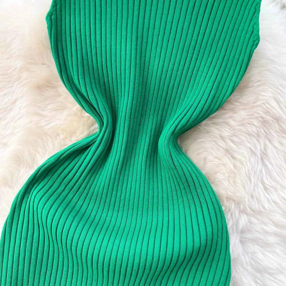 YuooMuoo Early Autumn Sexy Package Hips Ruffles Mini Dress Summer Fashion Y2K Knitted Bodycon Ladies Dress Korean Party Vestidos