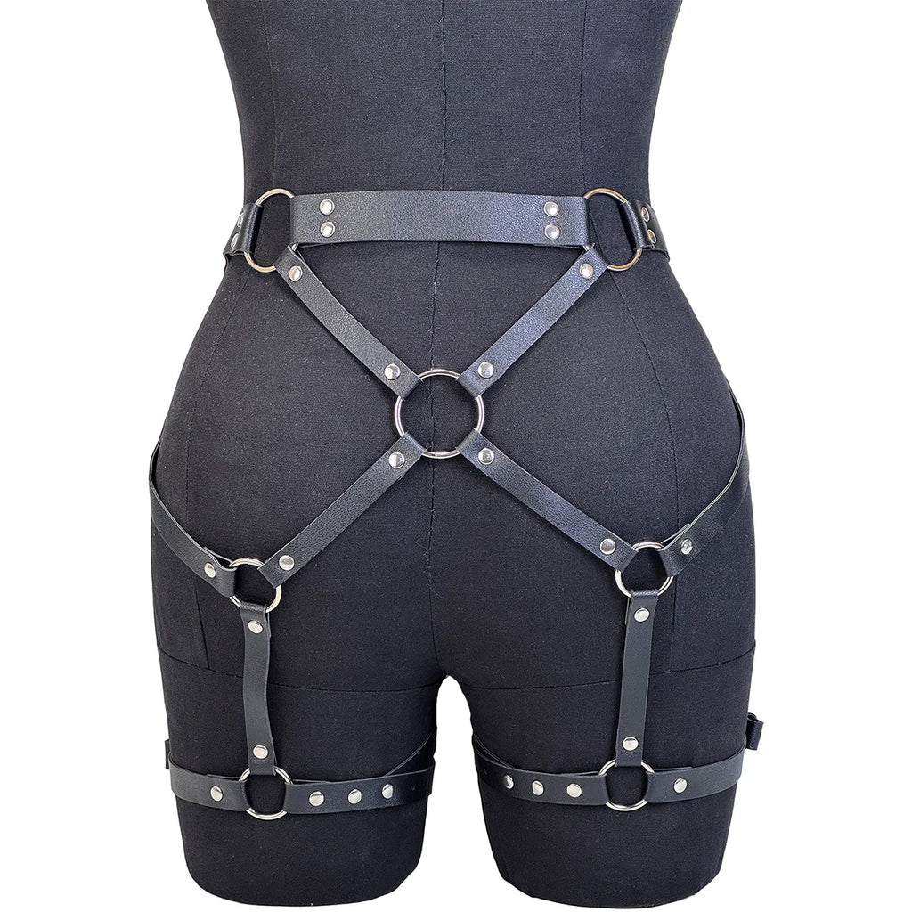PU Leather Leg Harnesses for Women Gothic Punk Women's Leg Garter Harness Belt Adjustable PU Leather Waist Belt.