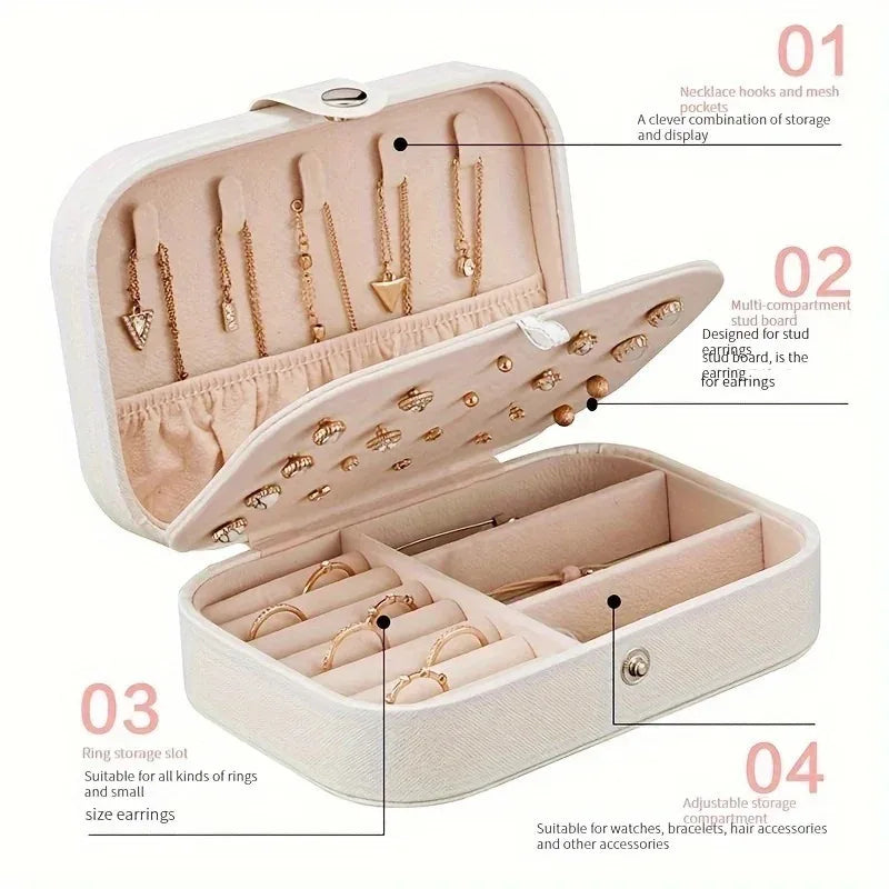 Elegant Jewelry Organizer Compact Travel Case for Earrings Rings Necklace Double Layer Storage