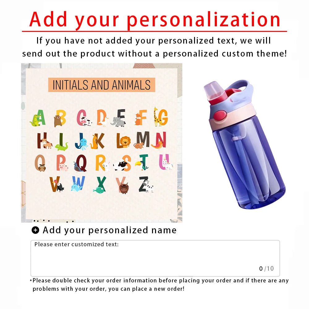 Children's Water Bottles with Customizable Names, Suitable for School and Outdoor Use, Cute Christmas Gifts