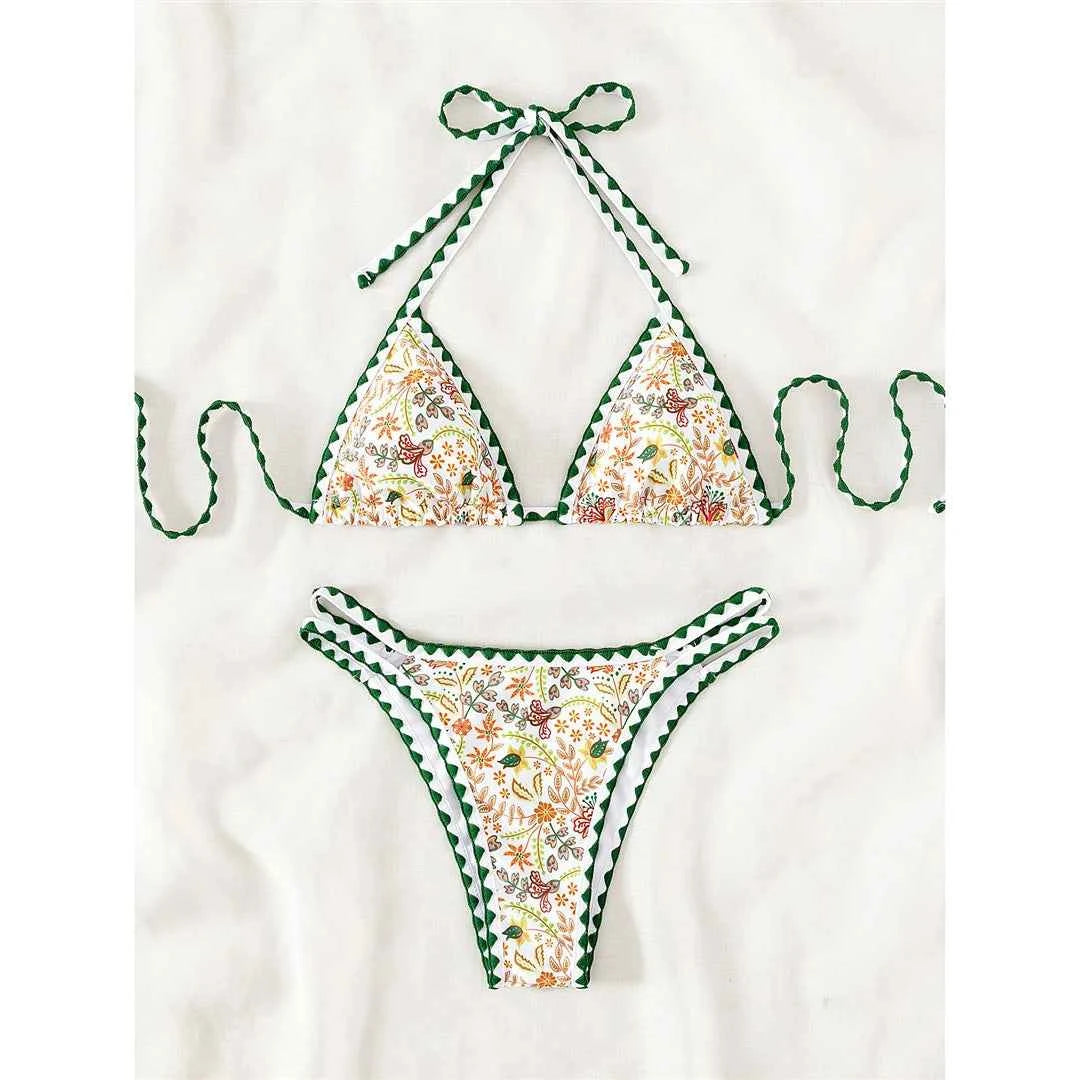 Sexy Flower Printed Halter Brazilian Bikini Female Swimsuit Women Swimwear Two-pieces Bikini set Bather Bathing Suit Swim K4997