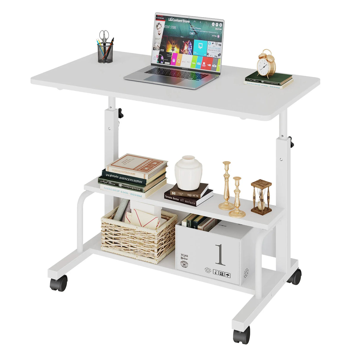 WHITE Color Adjustable Mobile Standing Desk for Treadmill Work