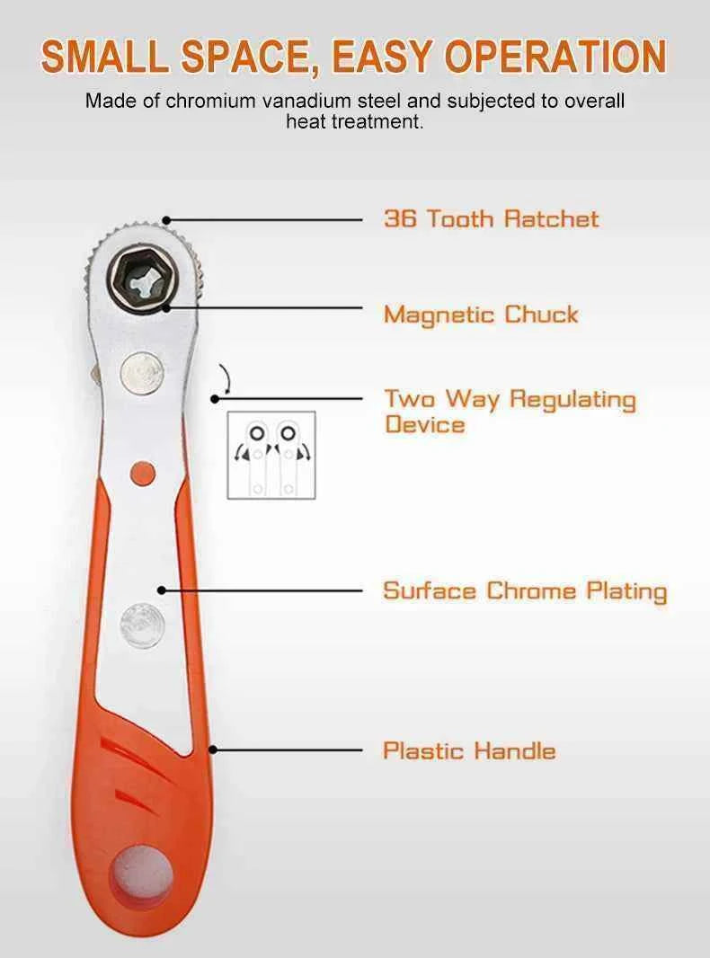 Multifunctional Bidirectional Ratchet Screwdriver Right Angle Magnetic Wrench Cross Shaped Short Screw Orange Tool