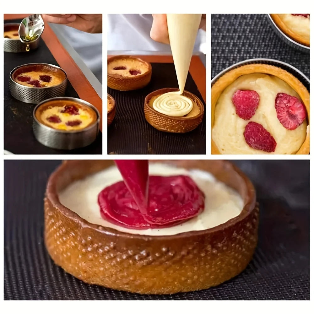 Set of 12 Stainless Steel Round Tart Rings - Perforated Molds for Mousses And Desserts,Cookie Cutters, Fruit Tart Molds