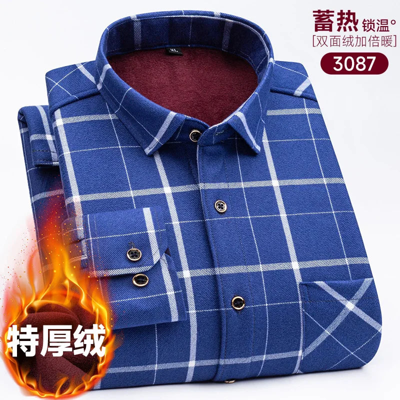Men's long-sleeved shirt with fleece thickened warm autumn and winter plus size 8XL9XL slim casual plaid everything comfortable