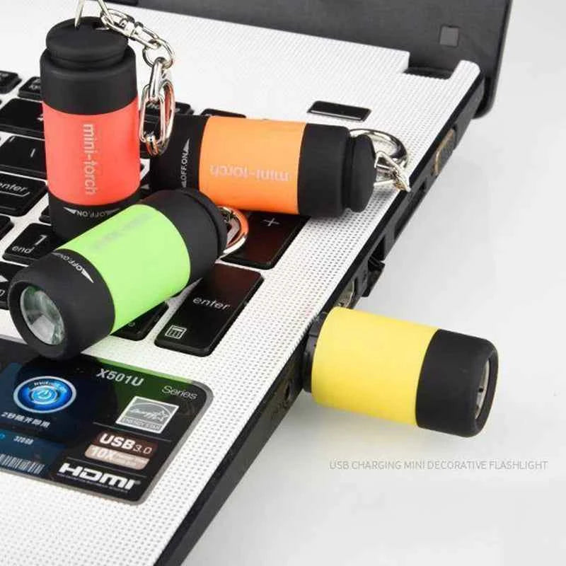 USB Rechargeable LED Multifunctional Strong Light Pocket Keychain Flashlight Waterproof Outdoor Hiking Camping Mini Flashlight