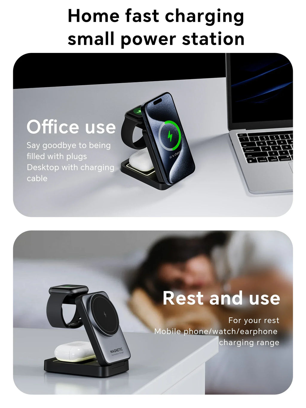 Foldable 3 In 1 Magnetic Wireless Charger Stand For Magsafe iPhone 15 14 13 12 Apple Watch 2-8 Airpods Pro Fast Charging Station
