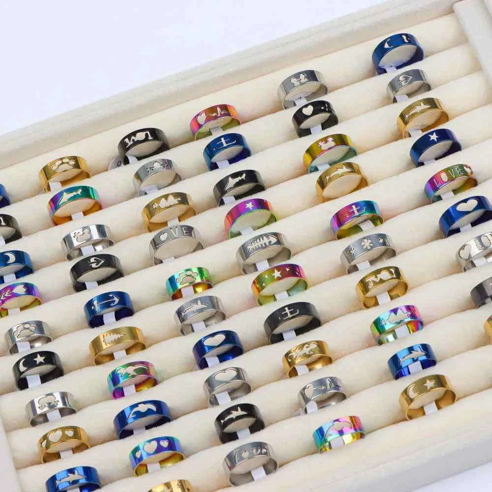10/20 Pcs/Lot Fashion Multi Style Stainless Steel Jewelry Rings Zircon Crystal Spinner 5 Colors Punk Spikes For Womens Mens Gift