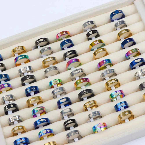 10/20 Pcs/Lot Fashion Multi Style Stainless Steel Jewelry Rings Zircon Crystal Spinner 5 Colors Punk Spikes For Womens Mens Gift