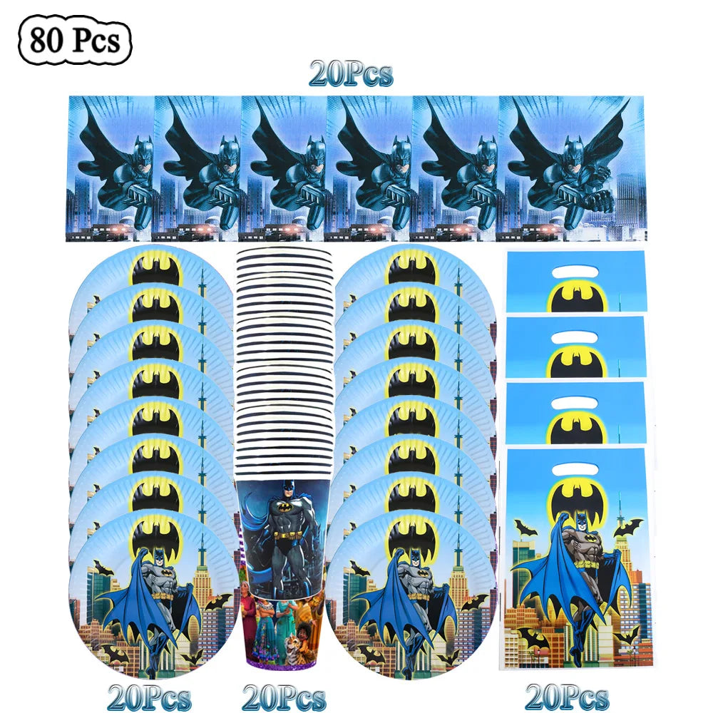 Party Tableware The Dark Hero Cartoon Boys Balloons Birthday Party Decoration Plate Cup Napkins Balloons Baby Shower Supplies