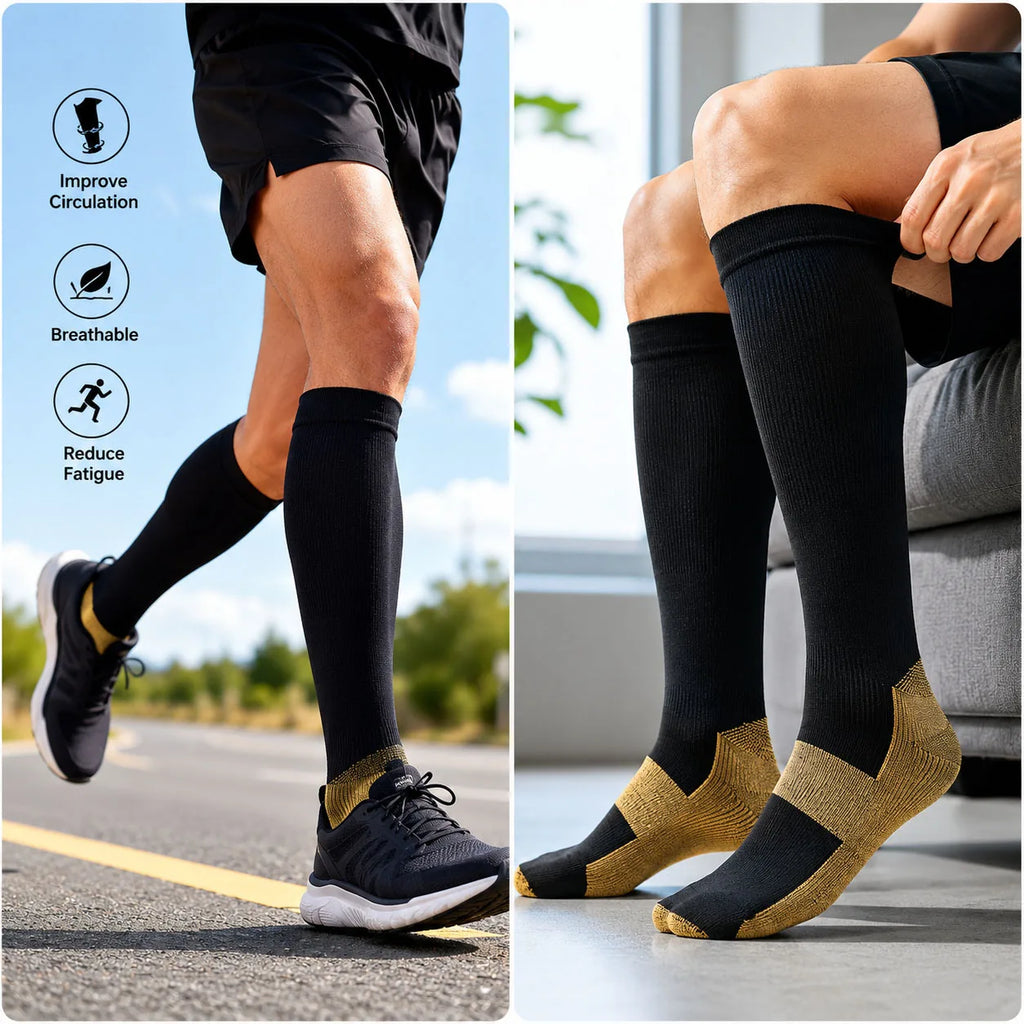 1/5 Pairs Copper Compression Socks High Unisex Graduated Pressure Stockings Anti Fatigue Pain Relief Sports Travel Socks
