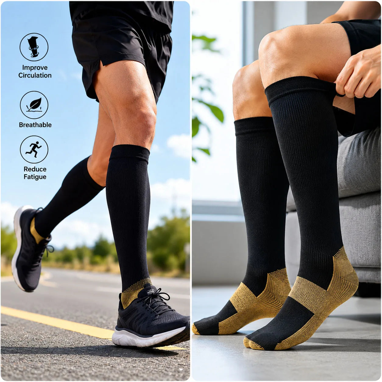 1/5 Pairs Copper Compression Socks High Unisex Graduated Pressure Stockings Anti Fatigue Pain Relief Sports Travel Socks