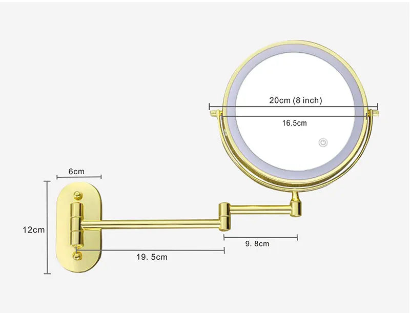 8 Inch Makeup Mirror Gold 3x/5x/7x/10x Magnifying Double Side USB Charging Bathroom 3 Color Light Cosmetic Mirrors