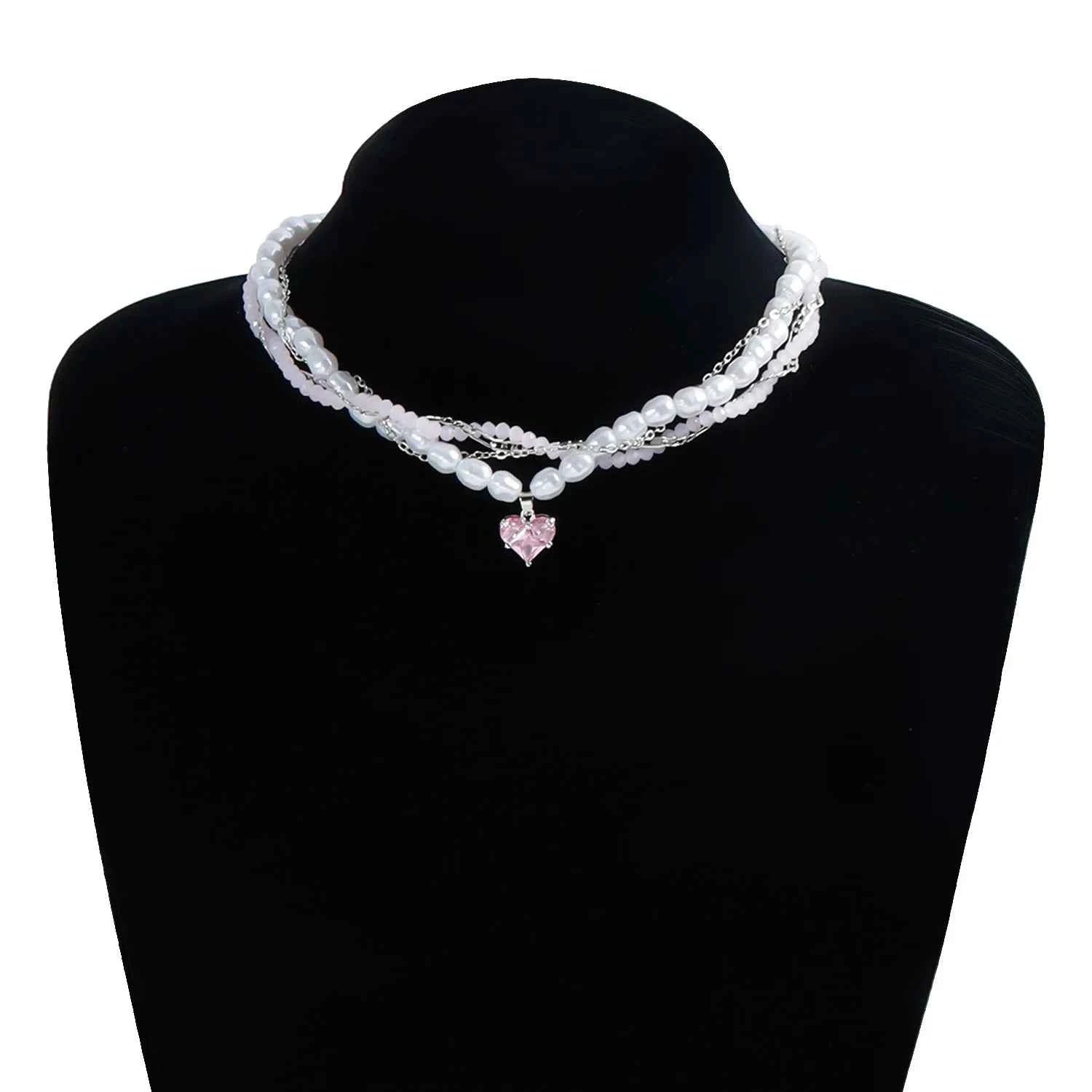 Y2K Heart Beaded Necklace Women Boho Crystal Class Gravel Clavicle Chain Cool Y2K Choker Exquisite Fashion Jewelry