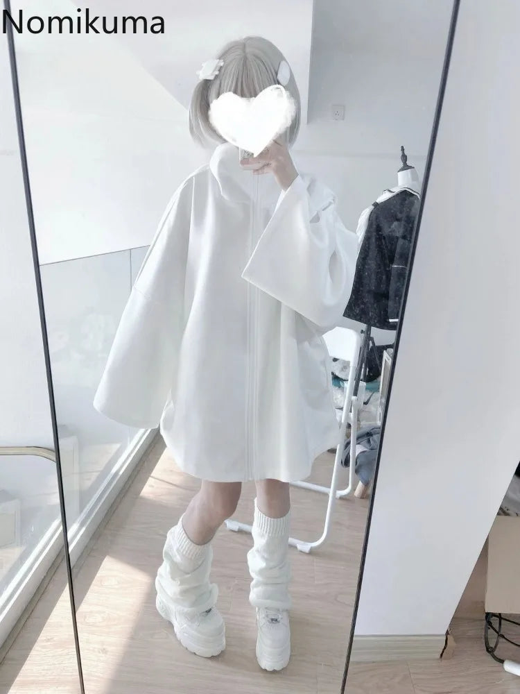 2025 Ropa Mujer Streetwear Coat for Women's Japanese Y2k Clothing Fashion White Zipper Outwear Tops Casual Stand Neck Jackets