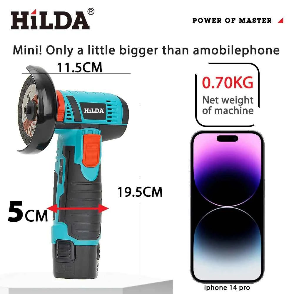 HILDA 3 inch 12V Miniature Rechargeable Angle Grinder with Battery Cutting Blade Polishing Grinder for Cutting Diamond Cordless