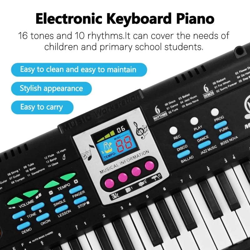 61 Keys Digital Music Electronic Keyboard Kids Multifunctional Electric Piano for Piano Student with Microphone Function