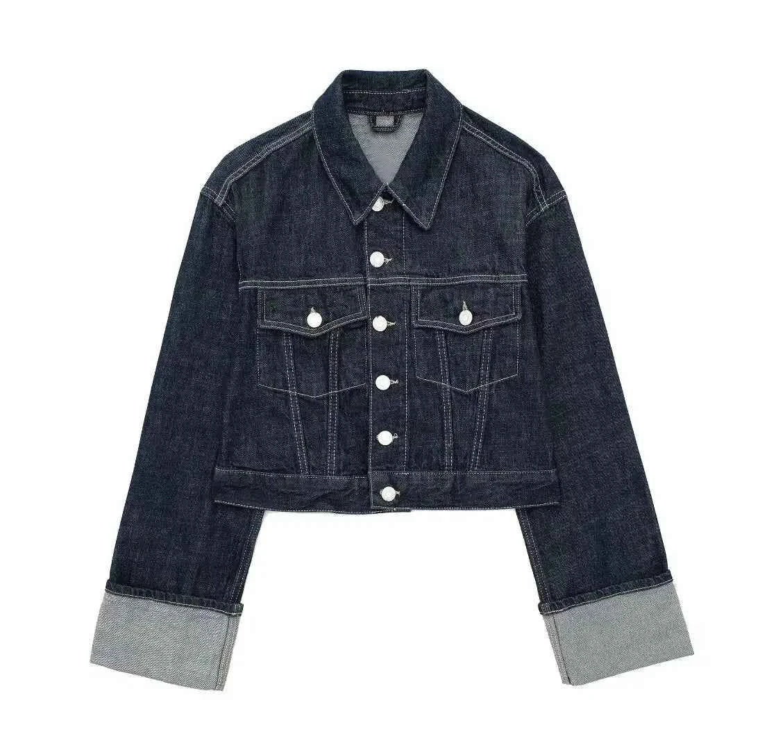 HH Women Fashion Denim Set Casual Lapel Long Sleeve Crop Jacket Buttons Female Vintage Wide Leg Loose Jeans Long Pants