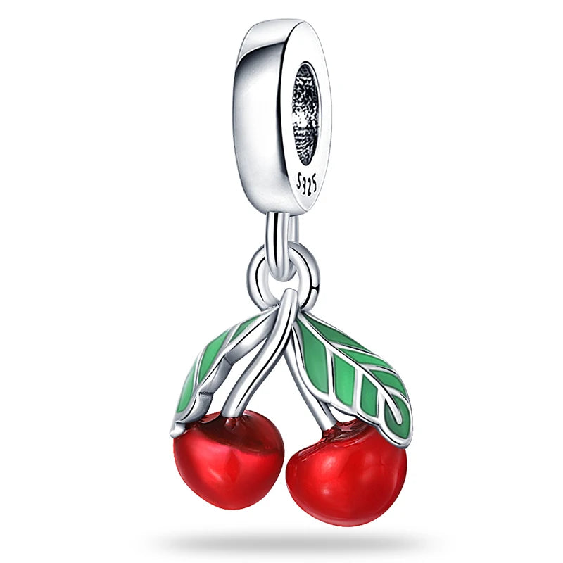 New 925 Silver Color Strawberry Cherry Fruit Series Charms Beads Fit 3mm 925 Original Bracelets DIY Birthday Jewelry Gifts