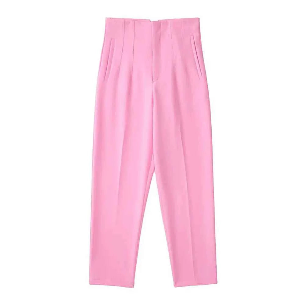 DUOPERI Women Fashion Solid Basic High Waist Trousers Chic Female Office Lady Casual Business Workwear Long Pant