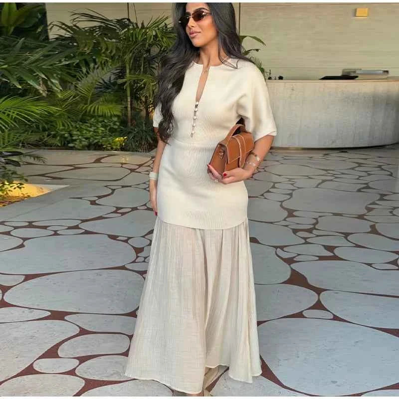 Elegant Women Patchwork Long Dress Short Sleeve O Neck Button A-Line Dresses Spring Summer Vintage Beach Vacation Casual Robes
