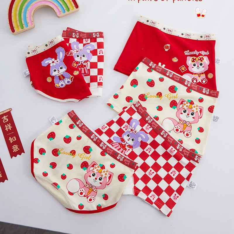 4PCS Soft Underwear Cartoon Children's Cotton Girl Panties Briefs Cute Shorts Panties for Girls Underwears Clothing Mother Kids