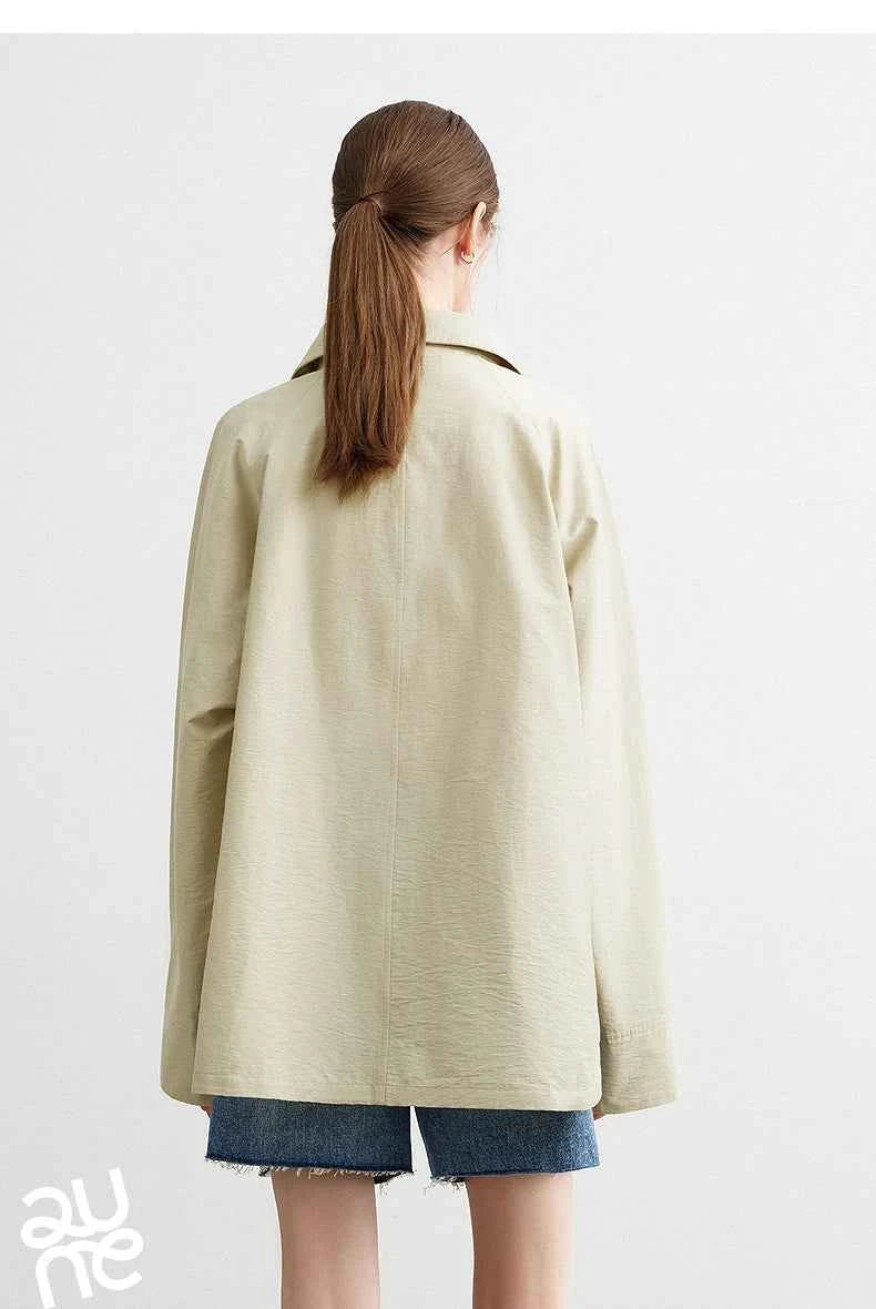 TOYOUTH Women's 2026 Spring New Loose Stand-Collar Utility-Style Lightweight Jacket Coat with Slub Wrinkle Texture