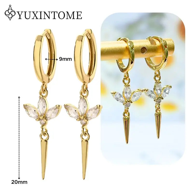 Women's 925 Sterling Silver Ear Needle Crystal Zircon Water Droplets Stud Hoop Gold Huggie Earrings Premium Luxury Party Jewelry