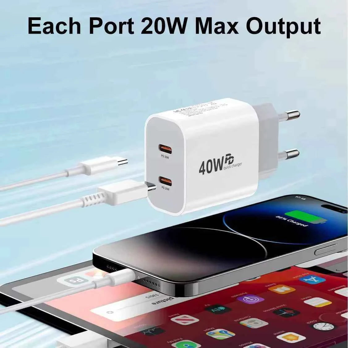 For Original 40W Type C Fast Charger For iPhone 16 15 14 13 12 11 Pro Max Plus PD Charging Cable Charger Phone Accessories