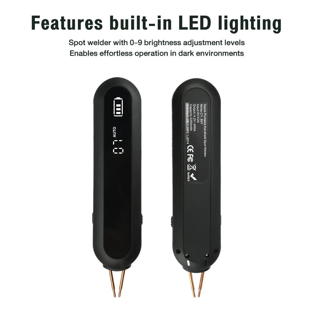 Handheld small portable 12 level and 9-level LED lighting adjustable 18650 lithium battery DIY kit spot welding machine