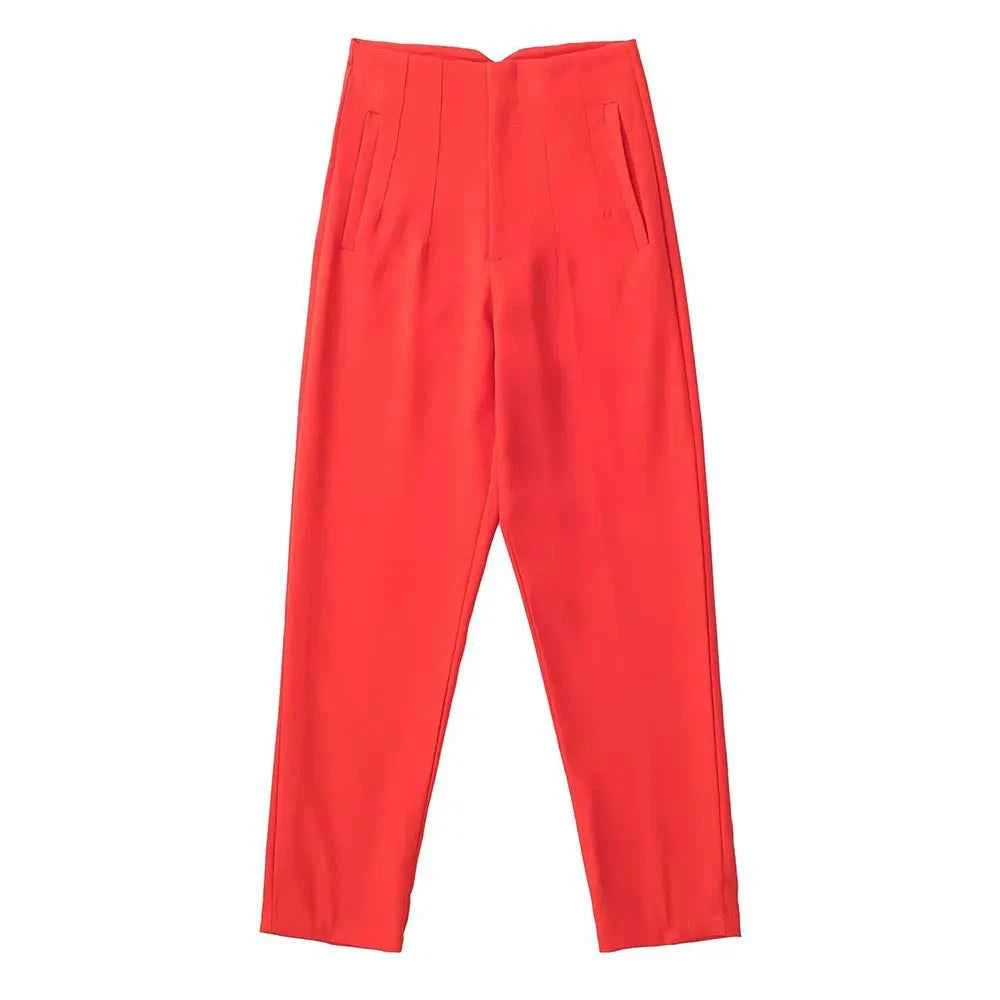 DUOPERI Women Fashion Solid Basic High Waist Trousers Chic Female Office Lady Casual Business Workwear Long Pant