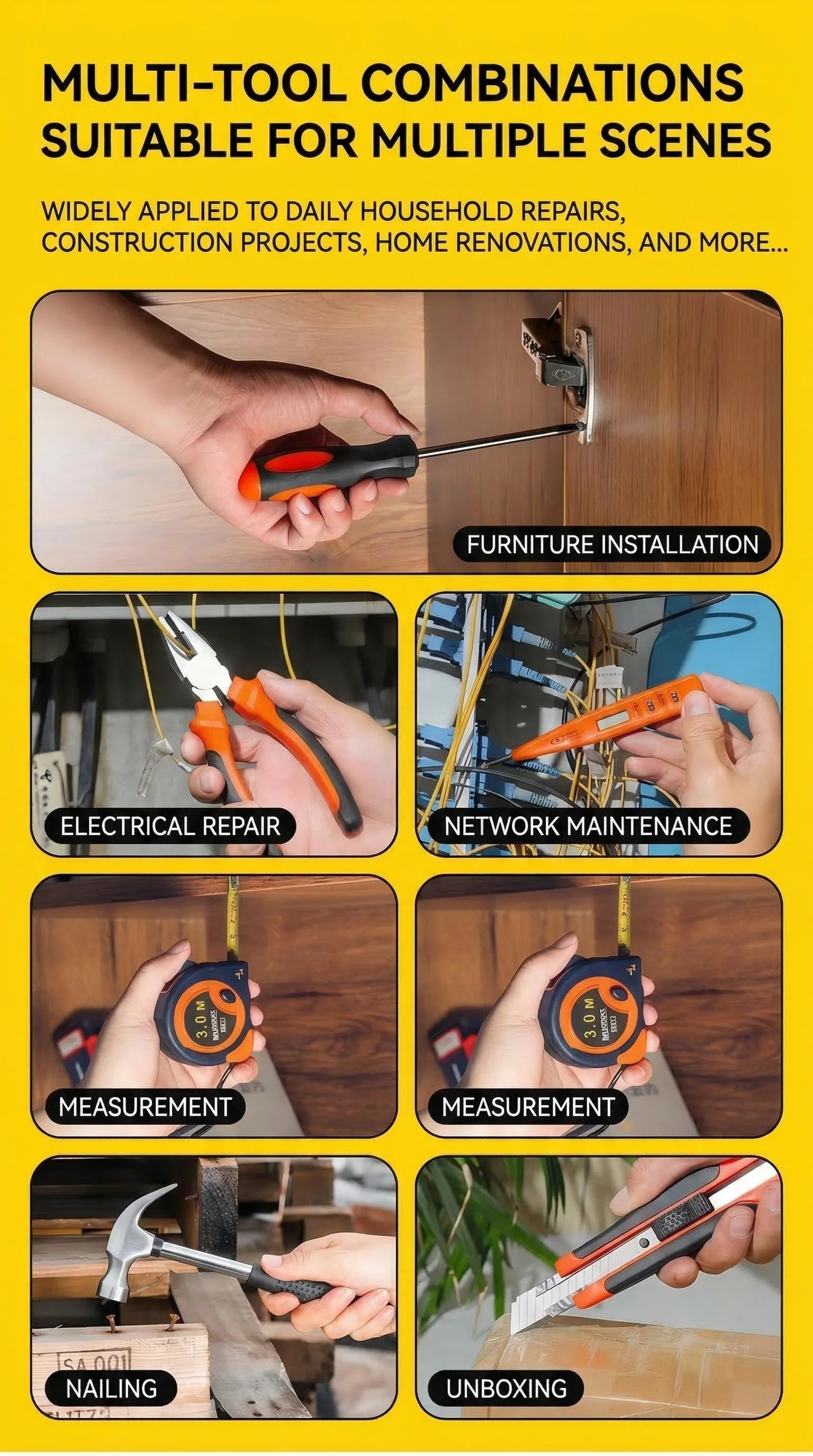 Full Set Household Tool Kit Mini Tool Set Multifunctional with Pliers Wrench Screwdriver Scissors and Combination Tools