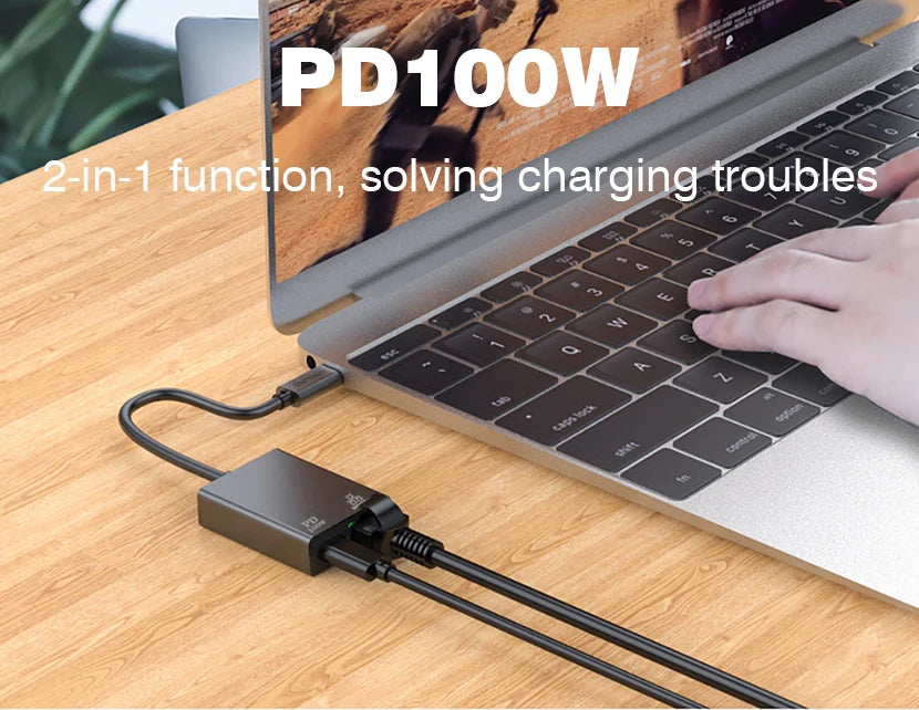 UGOURD 100Mbps 1000Mbps USB C Ethernet Adapter with Charge 100W USB3.0 2.5 Gigabit Network Card USB to RJ45 Lan Cable Converter