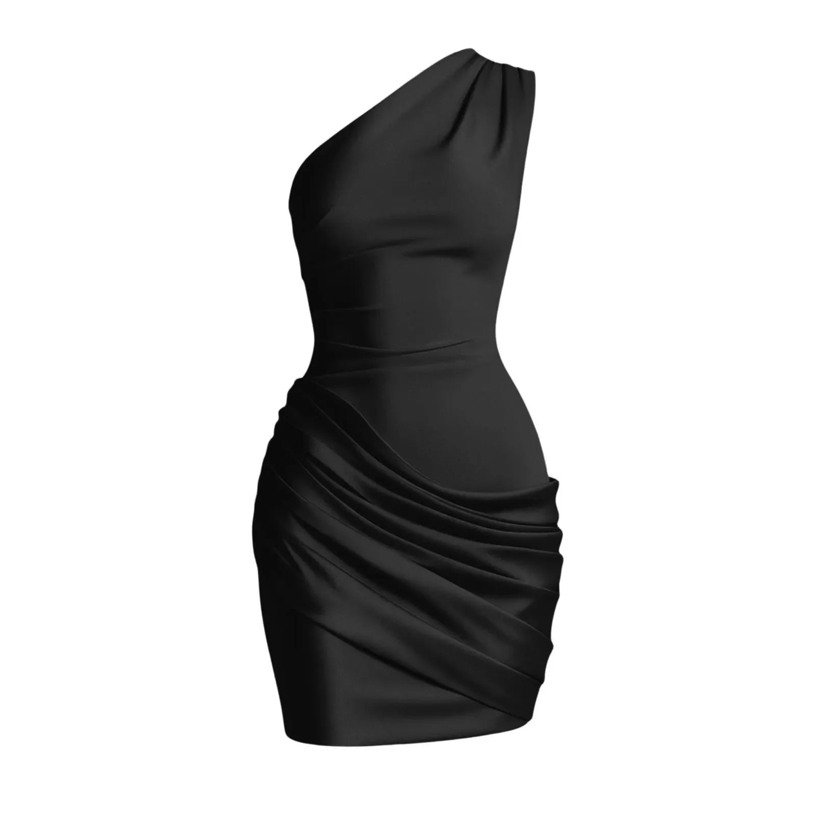 Satin Patchwork One Shoulder Draped Ruched Dress Women's Sleeveless Bodycon Dresses Cocktail Birthday Party Evening Club Robes
