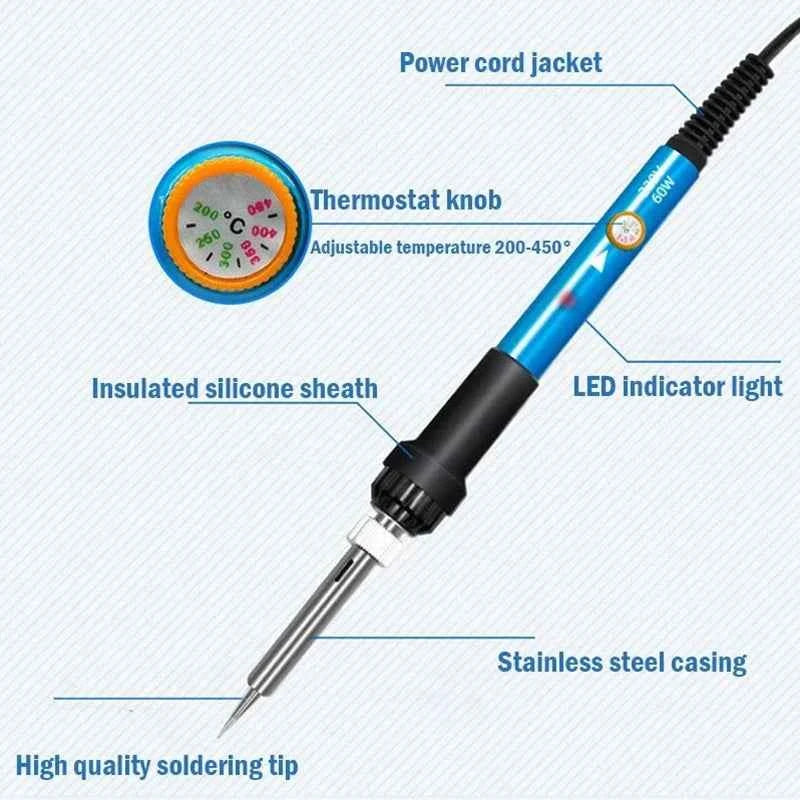15pcs Kit 220V 60W Soldering Iron Kit 450°C Adjustable Temperature Welding Tool Set With Solder Sucker Tin Wire EU PLUG