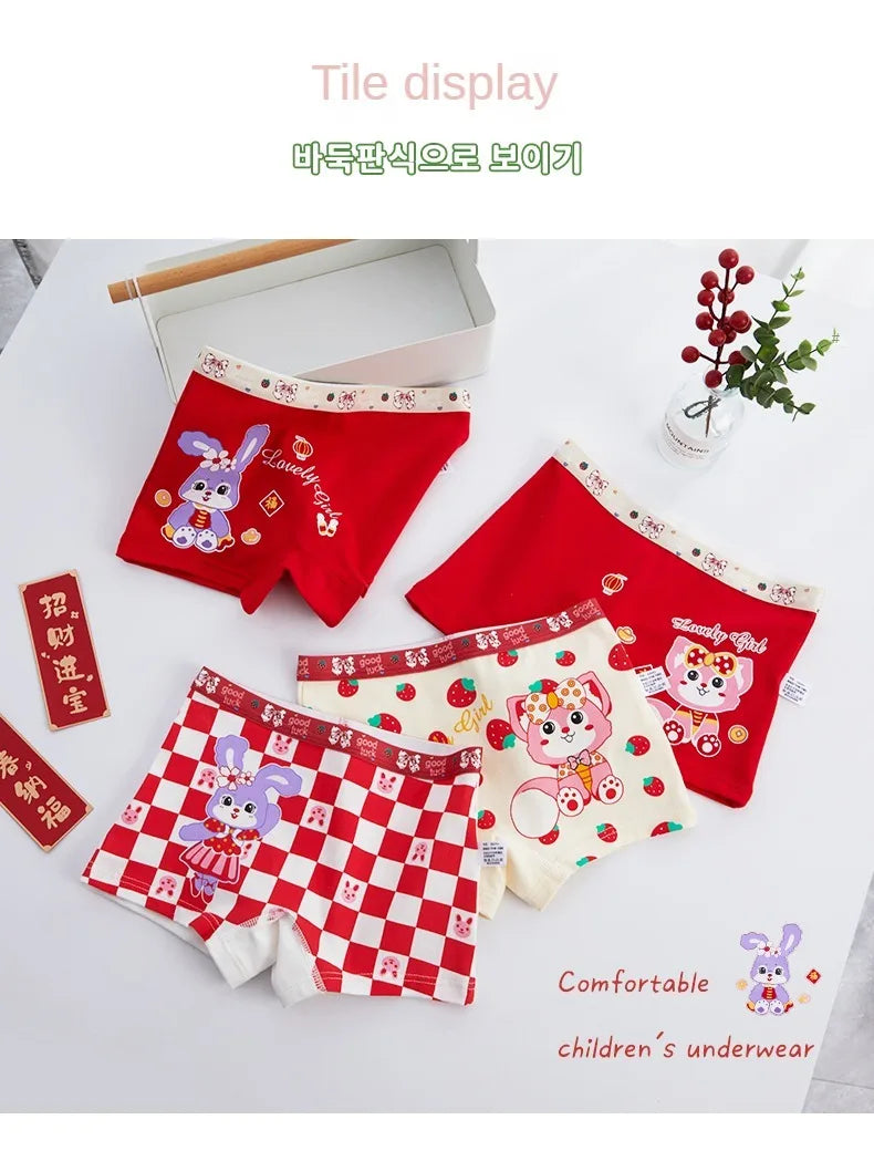 4PCS Soft Underwear Cartoon Children's Cotton Girl Panties Briefs Cute Shorts Panties for Girls Underwears Clothing Mother Kids