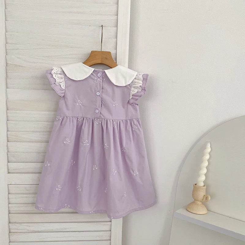 2026 New Summer Sister Clothing 2-6Yrs Kids Princess Flutter Sleeved Dresses Cotton Embroidery Baby Birthday Party Dress