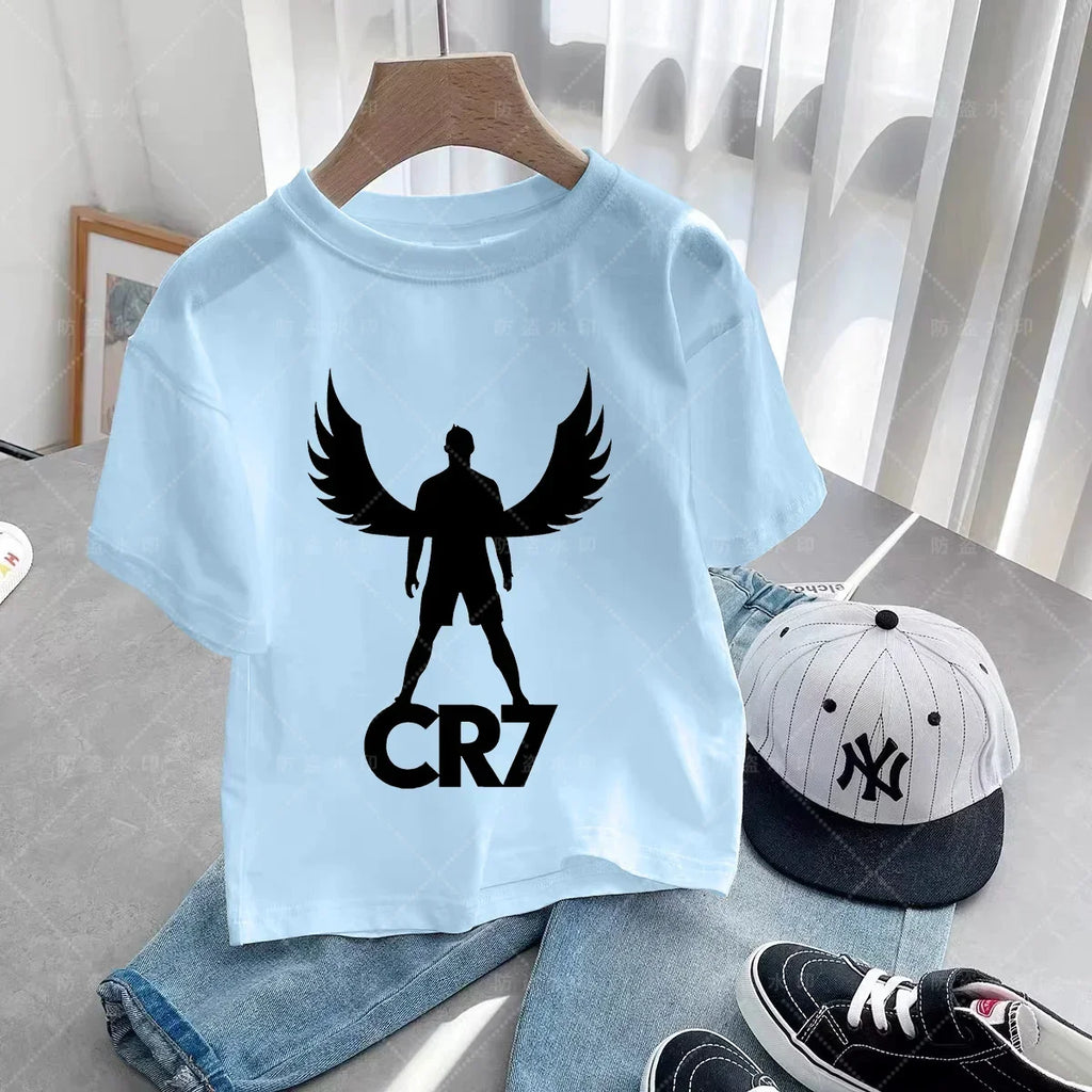 New Summer CR7 Print Cotton Boys Girls T-shirt Cristiano Ronaldo Clothing Fashion Outdoor Casual Fashion Sports Tees Top Tshirt