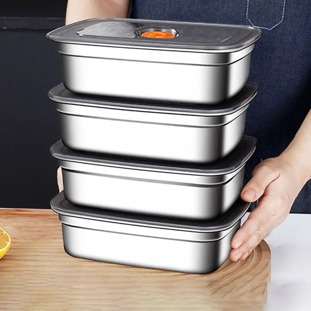 Stainless Steel Camping Lunch Box Sealed Microwave Suitable Bento Box Leak-proof Large Capacity Refrigerator Freezer Storage Box