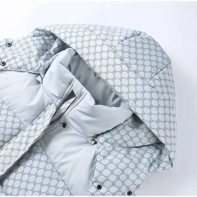 Printed Female Winter Cotton Quilted Jacket Hooded Thicken Zipper Single Breasted Long Sleeve 2025 New Casual Coat Loose Outwear