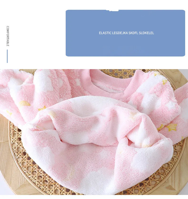 Autumn Winter Sleepwear Flannel Pajamas For Girls Boys Long Sleeve Tops+Pants Suits Fashion Home Clothing Baby Kid Sleep Costume