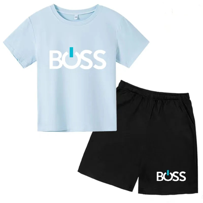 Kids Summer Sportswear 3-12 Years New Letter Fashion T-shirt Coat Boys Girls Toddler Short-sleeved+Shorts Casual Cool Sports Set
