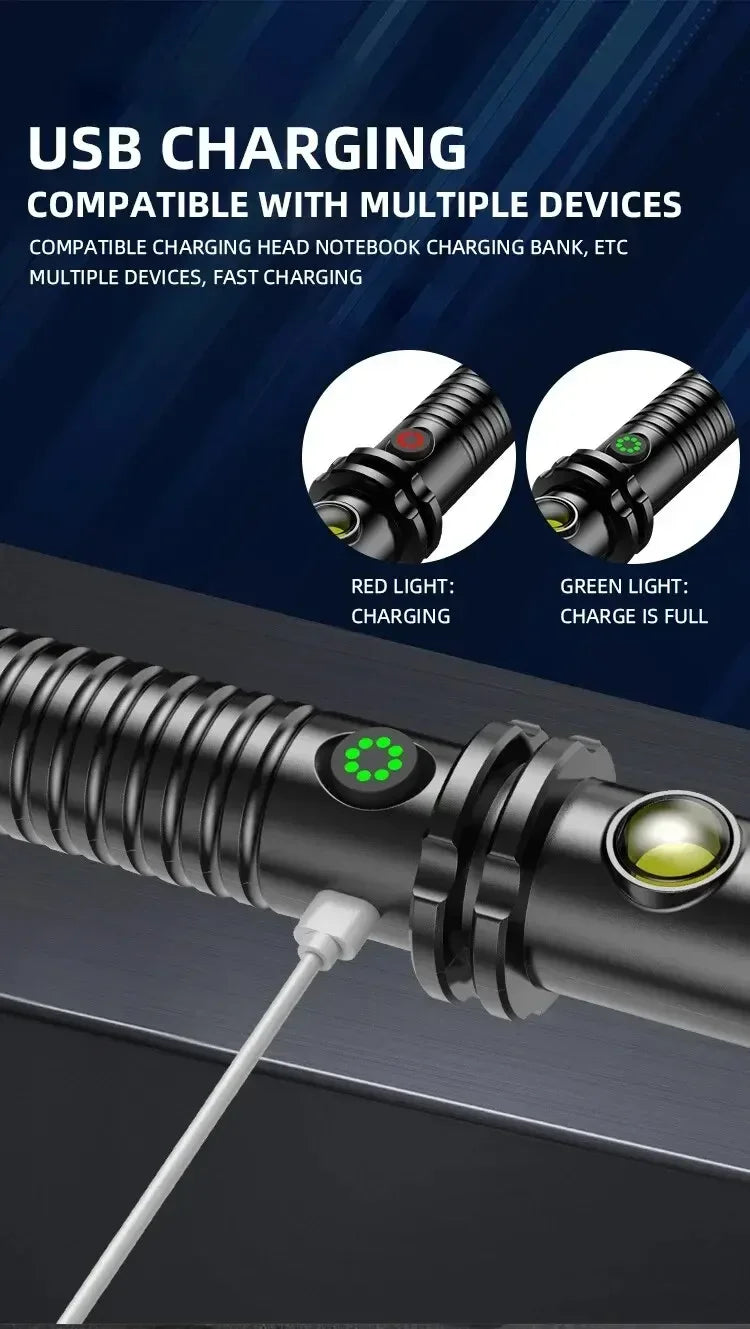 Self-defense Flashlight Window Breaker Hammer USB Rechargeable Super Bright Torch 4 Speed Adjustable Outdoor Emergency Work Lamp