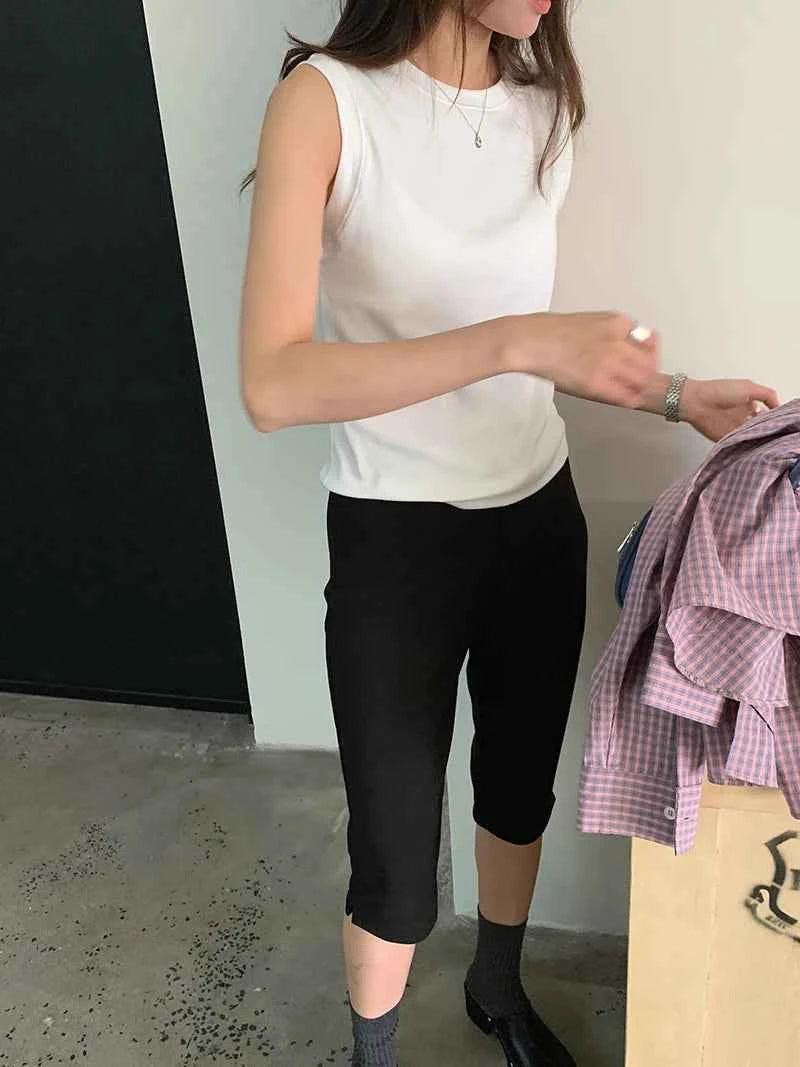 Spring women's casual solid color round neck slim fit vest