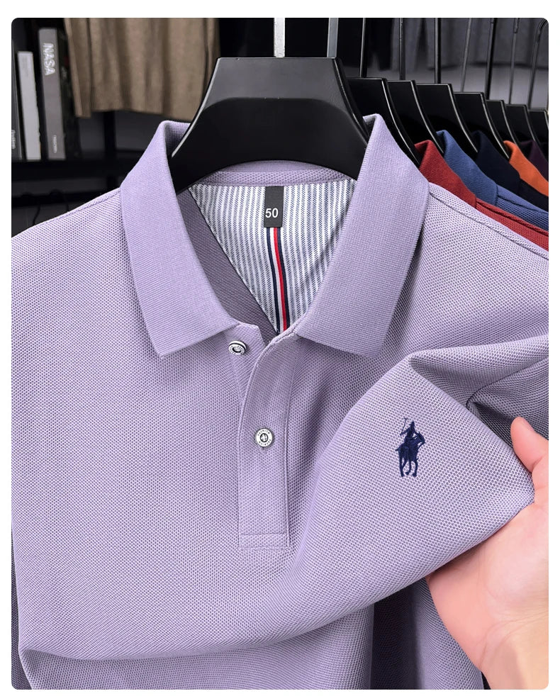 100% cotton high-end brand long sleeve polo shirt new Paul pony embroidery luxury comfort men's business leisure lapel T-shirt