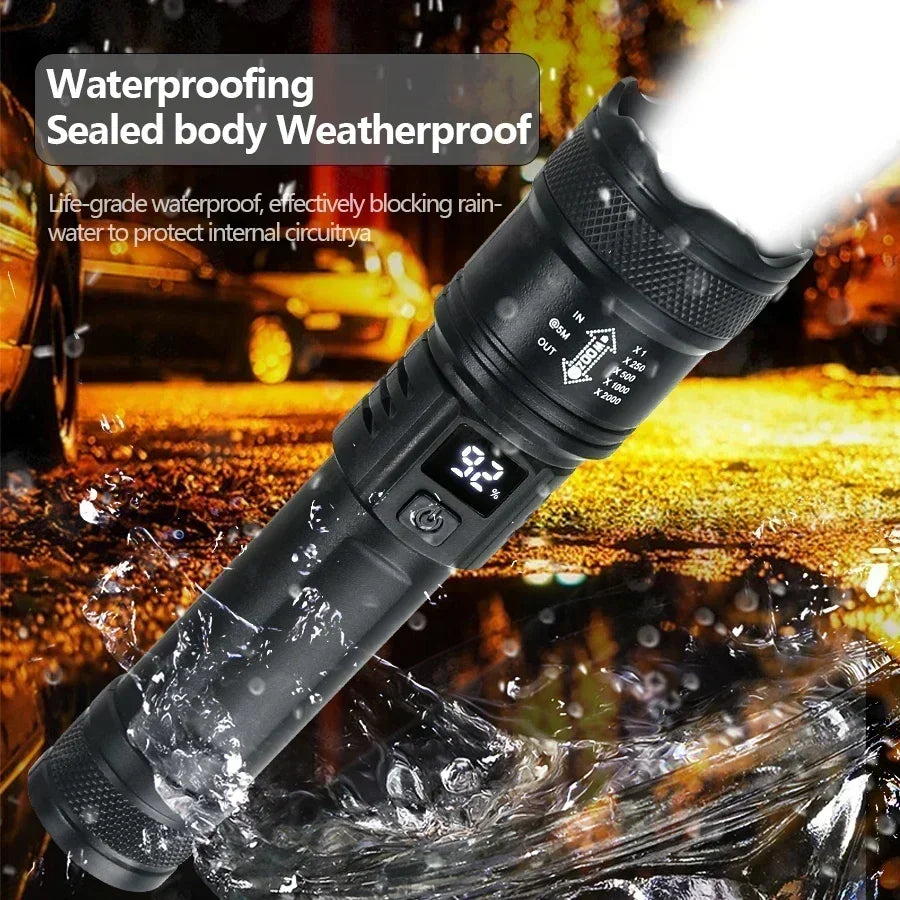 3000000LM Super Bright Flashlight Built-in Battery Rechargeable LED Flashlights High Power Torch Lamp for Camping Lantern