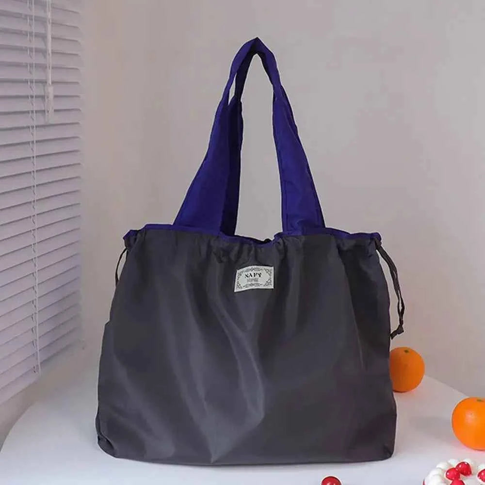 Girls Handbag Travel Wash Bag Mommy Bag Drawstring Bag Korean Shoulder Bags Solid Color Foldable Storage Bag Women Shopping Bag